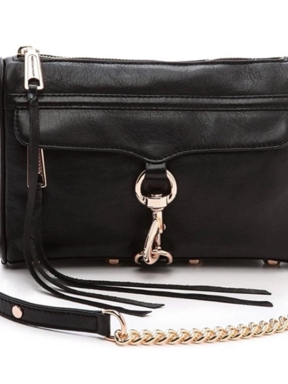 NEW Rebecca Minkoff MAC Black Leather Bag with Gold Hardware